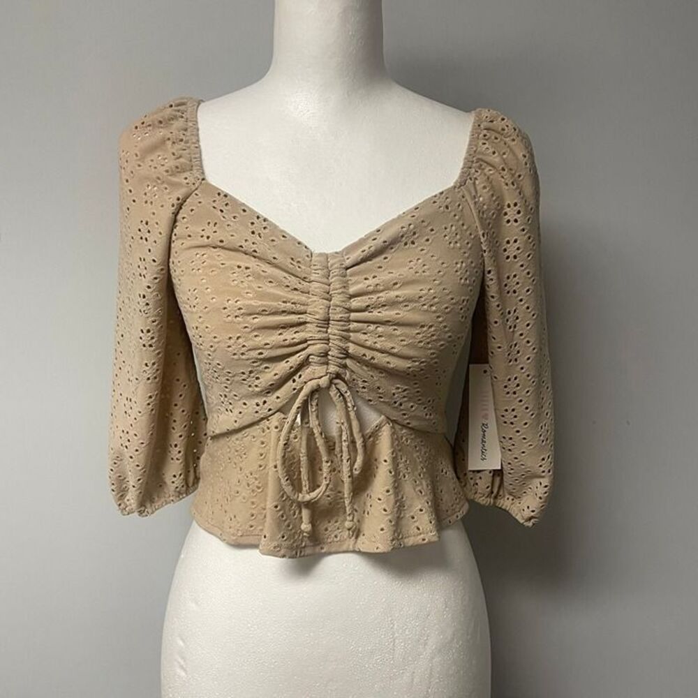 UrbanRomantics Y2K Milkmaid Eyelet Lace Ruffled XS Crop Top Smocking